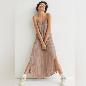 H&M Taupe Pleated Maxi Slip Dress